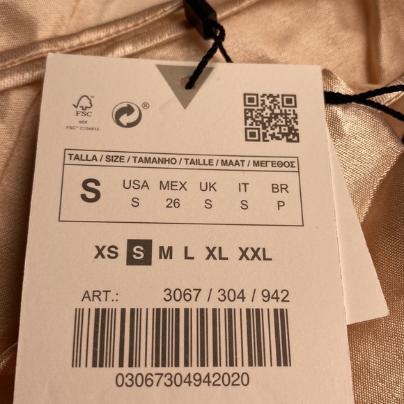 🌹NWT. Zara Nude Beige Satin Effect Wrap Mini Dress. Size S. - Picture 8 of 11